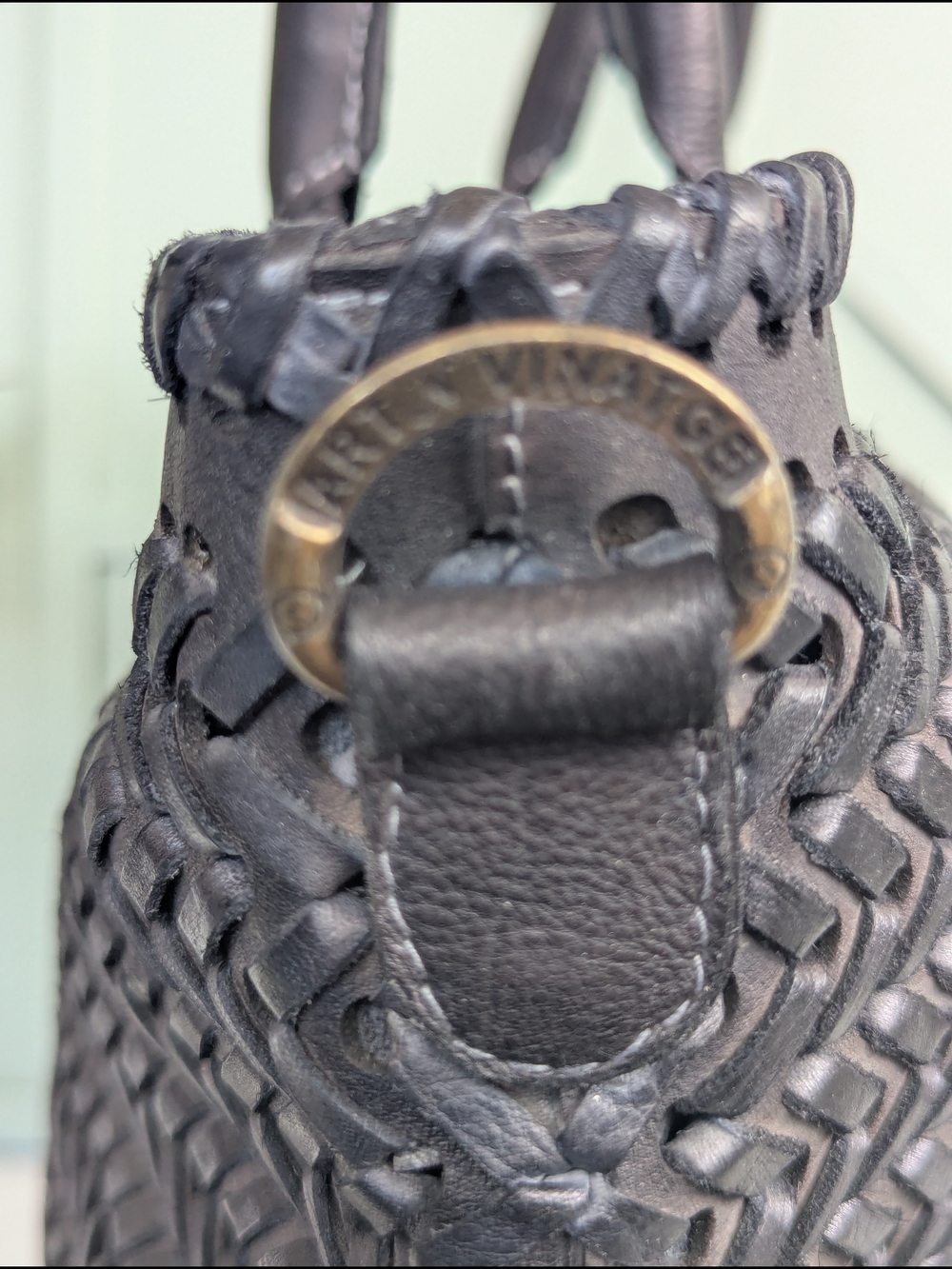Woven Leather Tote Bag - Black Braided Design - Picture 9 of 16